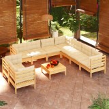 vidaXL Set mobilier grădină cu perne crem, 10 piese, lemn masiv de pin 3096905