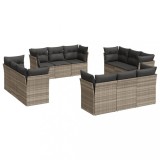Set canapele de gradina cu perne, 12piese gri deschis poliratan