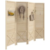 HOMCOM, Paravan interior din lemn, 4 panouri, separator de cameră pliabil, panou perforat, 152 x 1,7 x 144,5 cm, lemn natural | Aosom Romania