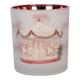 Cumpara ieftin Suport lumanare Craciun Carusel sticla multicolora &Oslash; 7x8 cm