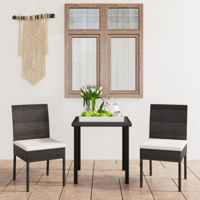 vidaXL Set de masă și scaune de exterior, 3 piese, negru, poliratan 3065693 foto
