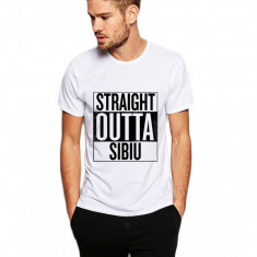 Tricou alb barbati - Straight Outta Sibiu - L
