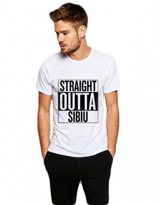Tricou alb barbati - Straight Outta Sibiu - M foto