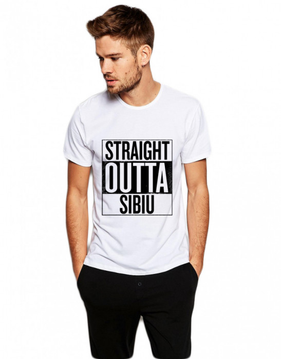 Tricou alb barbati - Straight Outta Sibiu - S