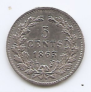 Olanda 5 Cents 1863 - Willem III, Argint 0.685 g/640, 12.5 mm KM-91 (1) foto