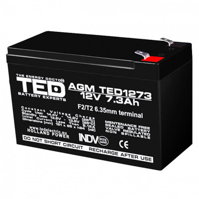 Acumulator AGM VRLA 12V 7,3A dimensiuni 151mm x 65mm x h 95mm F2 TED Battery Expert Holland TED003249 (5) SafetyGuard Surveillance foto
