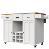 Cărucior de bucătărie cu blat rabatabil, 3 sertare, 2 uși, compartiment pentru vin și suport pentru prosoape, 124x40/65x91,5 cm, Alb
