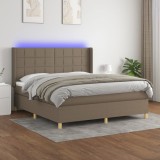 VidaXL Pat cu arcuri, saltea și LED, gri taupe, 180x200 cm, textil 3138897