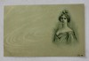 TANARA CU COC SI ROCHIE DECOLTATA , CROMOLITOGRAFIE , CARTE POSTALA ILUSTRATA , CLASICA