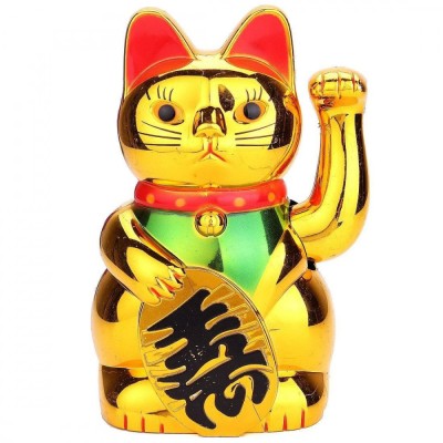 Pisica norocoasa aurie remediu Feng Shui din Plastic, 12 cm lungime foto