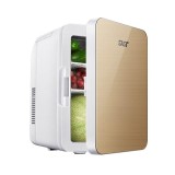 Mini frigider portabil pentru cosmetice eMazing, cu dublă funcție de &icirc;ncălzire și răcire, capacitate de 8L, dimensiuni 19x28x26 cm, culoare auriu