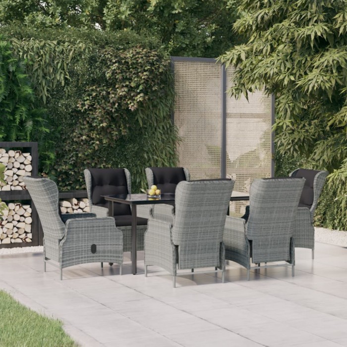 vidaXL Set mobilier de grădină, 7 piese, gri deschis, poliratan 3156795