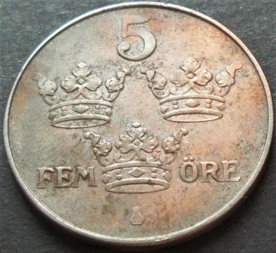 Moneda istorica 5 ORE - SUEDIA, anul 1949 * cod 3034 foto