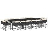 Set mobilier de gradina cu perne, 17 piese, negru, poliratan