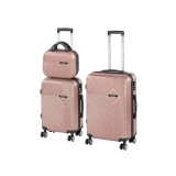 Set 3 Valize Rigide Leziter TraveLux Pro XV, Roz-Auriu, Carcasa ABS, Roti Duble 360&deg;, Incuietoare Cod