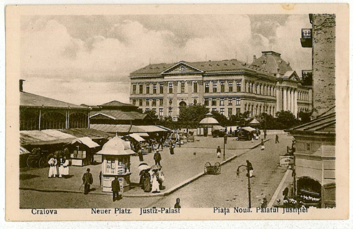 1213 - CRAIOVA, Market, Justice Palace, Romania - old postcard - unused