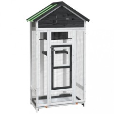 Colivie de pasari, gri, 91,5x53x170 cm, lemn masiv de pin