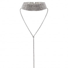 Colier Kira, argintiu, lung, tip choker, decorat cu zirconiu - Colectia Glamour
