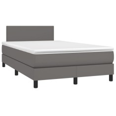 Pat box spring cu saltea, gri, 120x190 cm, piele ecologica foto