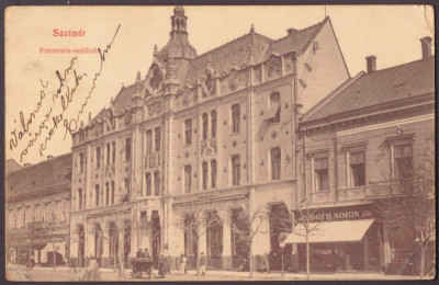 5102 - SATU-MARE, street stores, Romania - old postcard - used - 1908 foto