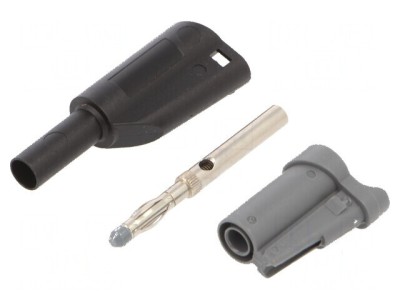 Conector banană 4mm 36A 1kVAC negru cu izolație 58,9mm foto