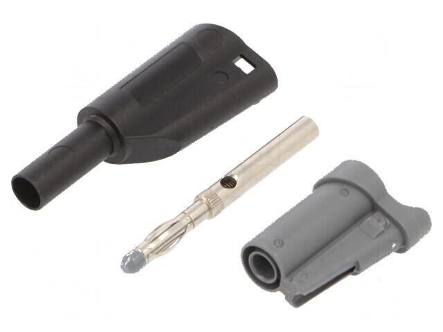 Conector banană 4mm 36A 1kVAC negru cu izolație 58,9mm