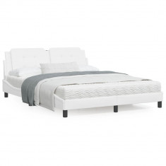 vidaXL Cadru de pat cu lumini LED, alb, 160x200 cm, piele ecologică