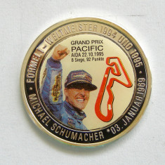 y570 MICHAEL SCHUMACHER CAMPION MONDIAL 1994 1995 MEDALIE ARGINT COLORAT PROOF