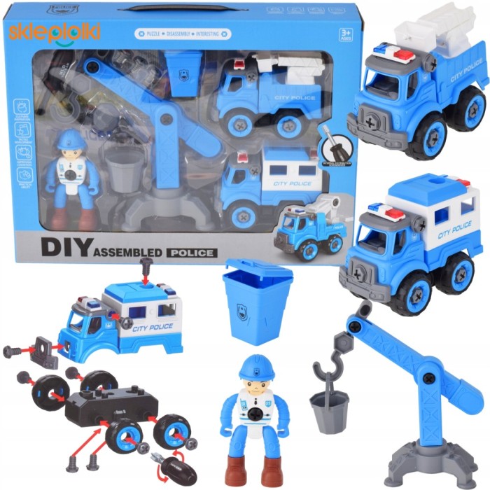 Jucării educative Set de vehicule ale poliției CONSTRUCTIONS de demontat