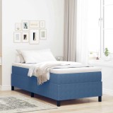 Pat cu saltea Box Spring - Albastru, 80 x 200 cm, din corduroy