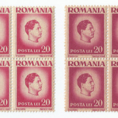 *Romania, LP 188/1945, Uzuale - Mihai I, hartie gri, bloc de 4, eroare 3, MNH