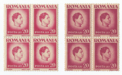 *Romania, LP 188/1945, Uzuale - Mihai I, hartie gri, bloc de 4, eroare 3, MNH foto