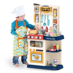 Set de joaca Bucatarie Shopiens&reg; cu aragaz, cuptor, hota, chiuveta si 66 accesorii, lumini, sunete si aburi realiste, 78.5 cm, din plastic