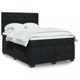 VidaXL Pat box spring cu saltea, negru, 160x200 cm, catifea