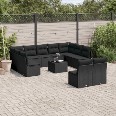 vidaXL Set canapele de grădină, 12 piese, cu perne, negru, poliratan 3250194 foto