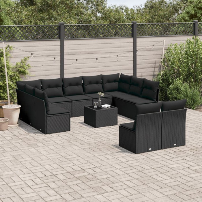 vidaXL Set canapele de grădină, 12 piese, cu perne, negru, poliratan 3250194