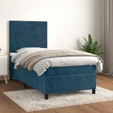 vidaXL Pat box spring cu saltea, albastru &icirc;nchis, 80x200 cm, catifea 3142873