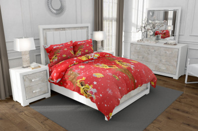Lenjerie de pat pentru o persoana cu 2 huse de perna dreptunghiulara, Christmas land, bumbac ranforce, gramaj tesatura 120 g/mp, multicolor, 4 piese foto