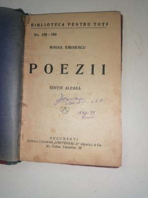 CARTE VECHE - MIHAIL EMINESCU - POEZII- ALCALAY &amp;amp; CO foto