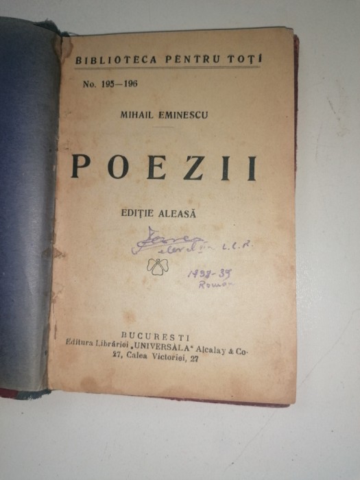CARTE VECHE - MIHAIL EMINESCU - POEZII- ALCALAY &amp; CO