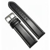Cumpara ieftin Curea Ceas &bdquo;GT Contrast&rdquo; &ndash; Piele Natural?, Negru cu Cus?tur? Alb? (18mm - 24mm)