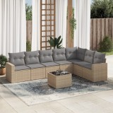 VidaXL Set canapele de grădină, 8 piese, cu perne, bej, poliratan