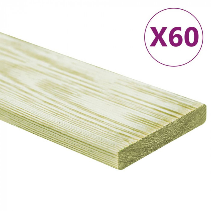 vidaXL Plăci de pardoseală 60 buc. 7,2 m&sup2; 1 m, lemn masiv pin tratat