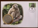 laos - maimute - FDC cu medalie, fauna wwf