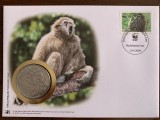 Laos - maimute - FDC cu medalie, fauna wwf