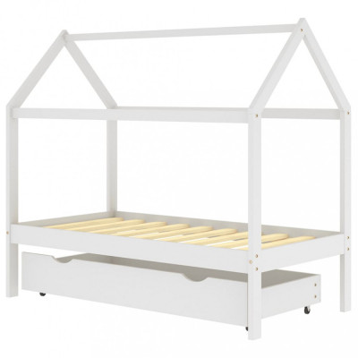 Cadru pat de copii cu un sertar, alb, 80x160 cm, lemn masiv pin foto