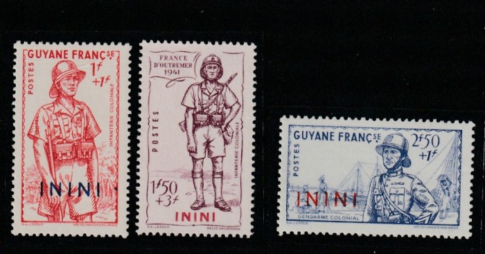 Inini , Colonii franceze 1941 - Omnibuse , Apararea tarii , serie 3 valori, dantelate , MNH , Mi.49-51