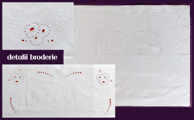 Fata de perna 82x70cm - broderie sparta cusuta de mana, motiv flori si spice foto