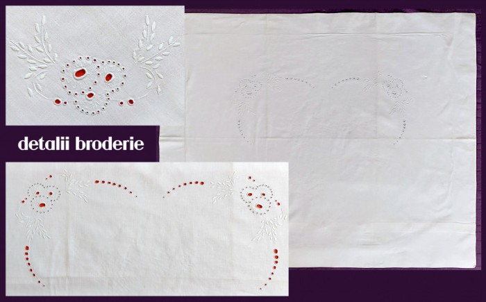 Fata de perna 82x70cm - broderie sparta cusuta de mana, motiv flori si spice