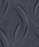 Tapet modern cu linii curbate extralavabil,negru grafit,auriu,GMK 3 10218-15